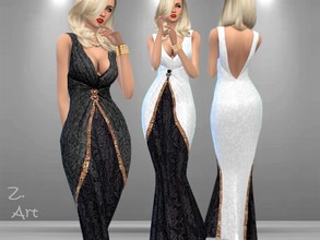 Sims 4 — Luxury 03 Gown by Zuckerschnute20 — An elegant evening dress made of lace with sequins and a decorative brooch 