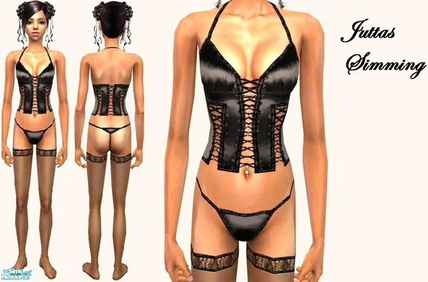 Sims 2 — black teen silk corset underwear by juttaponath — Do not reupload or edit and upload. Thank you. 