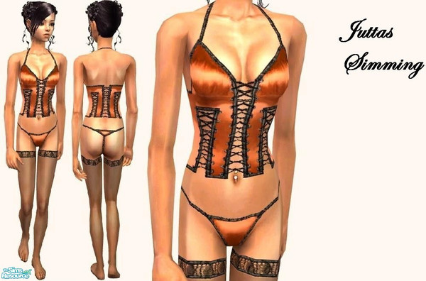 Sims 2 — orange teen silk corset underwear by juttaponath — Do not reupload or edit and upload. Thank you. 