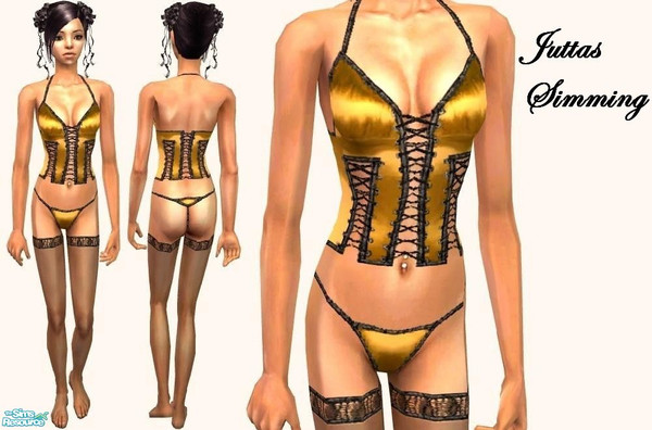 Sims 2 — yellow teen silk corset underwear by juttaponath — Do not reupload or edit and upload. Thank you. 