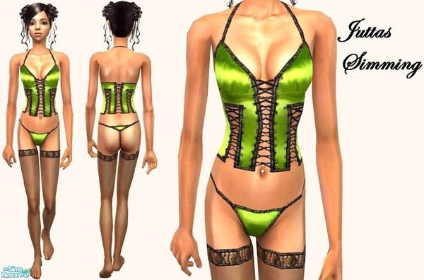 Sims 2 — green teen silk corset underwear by juttaponath — Do not reupload or edit and upload. Thank you. 