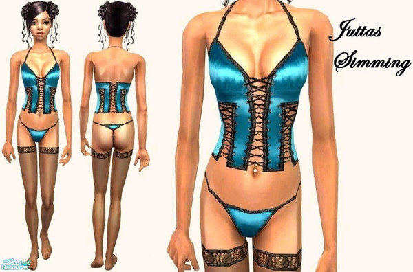 Sims 2 — turquoise teen silk corset underwear by juttaponath — Do not reupload or edit and upload. Thank you. 