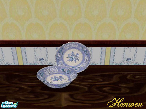 Sims 2 — Vic Bowl Set Recolor Blue by Henwen — Cashcraft's plate and bowl set in blue.