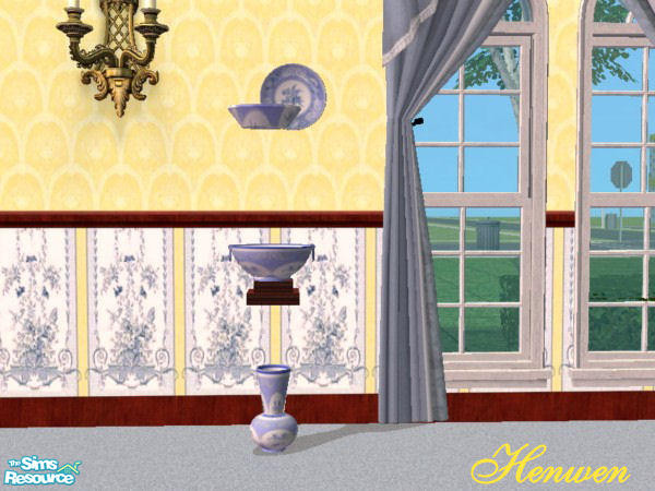 Sims 2 — Decoware Recolor blue. by Henwen — Recolor of Cashcraft's china for her small curio. You need to download her