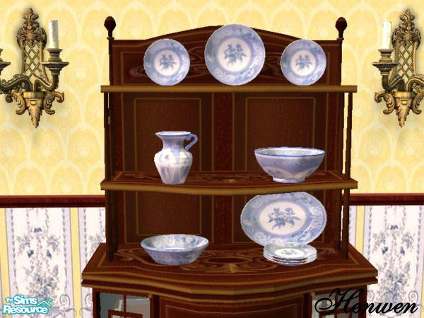 Sims 2 — Chinaware 01 Recolor Blue by Henwen — These are the recolored plates only. You need to download the hutch to