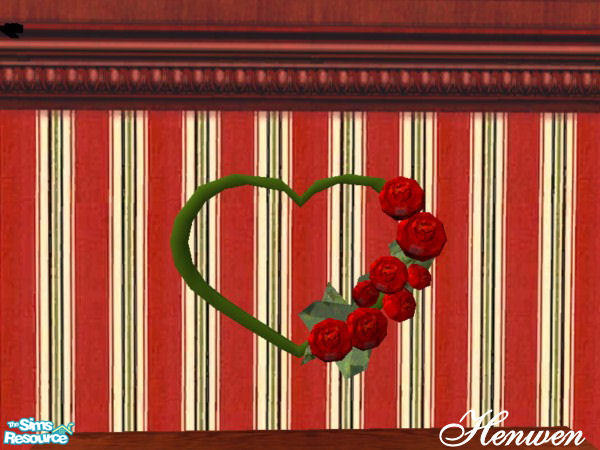 Sims 2 —  Candy Cane Wreath by Henwen — Recolor of Dgandy\'s Lover\'s Suite heart shaped wreath in green.