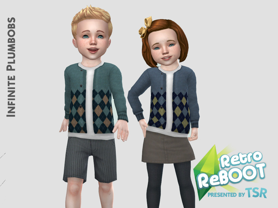 The Sims Resource - IP Toddler Retro ReBOOT 50's Argyle Cardigan