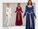 Sims 4 — Ceridwen Dress by Sifix2 — A medieval fantasy dress with gold details in 15 colors for teen, young adult and