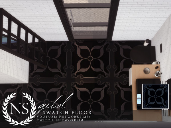 Sims 4 — Gild Tile Floor by networksims — A patterned tile floor in 3 colour swatches.