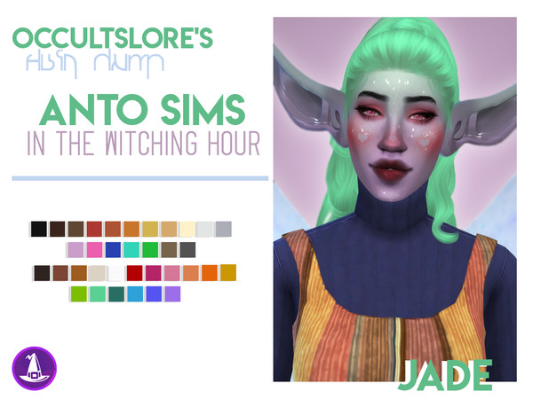 Sims 4 — Jade - Anto Recolor by rachirdsims — Recolored in The Witching Hour palette. 18 shades similar to EA's base