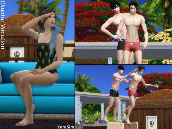Sims 4 — Chaotic Vacation by YaniSim — Contains of 14 poses 6 group poses, 2 single poses Custom thumbnail You're gonna