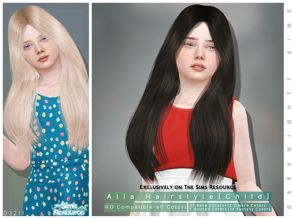 Sims 4 — Alia Hairstyle [Child] by DarkNighTt — Alia Hairstyle [Child] 60 colors (27 Base Colors+12 Ombre Colors+7 Rooted