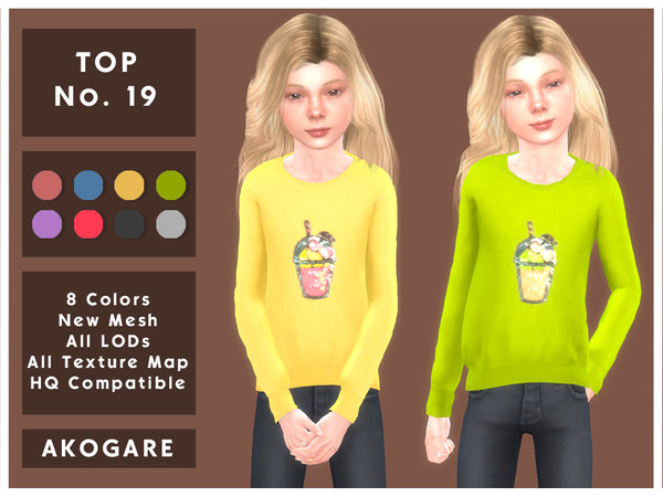 Sims 4 — Akogare Top No.19 by _Akogare_ — Akogare Top No.19 - 8 Colors - New Mesh (All LODs) - All Texture Maps - HQ