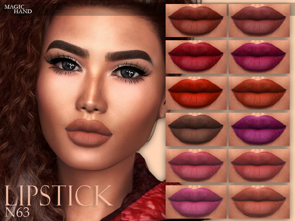 Sims 4 — [MH] Lipstick N63 by MagicHand — --12 available colors-- --Compatible with HQ settings-- --CAS thumbnail--