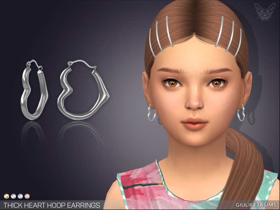 The Sims Resource - Thick Heart Hoop Earrings For Kids