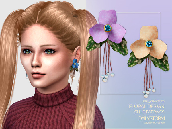 Sims 4 — Floral Design Earrings Child by DailyStorm — Floral Design Earrings for children. Available in 5 colors. - new
