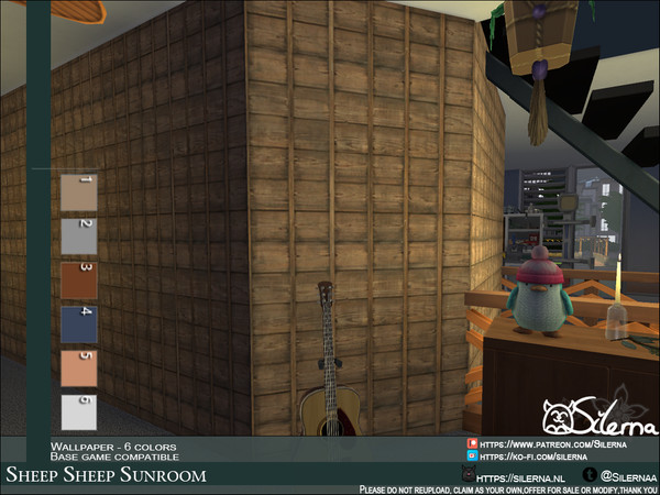 Sims 4 — Sheep Sheep Sunroom by Silerna — - Basegame compatible - Wallpapers - Wood - 5 different colors - Please do not