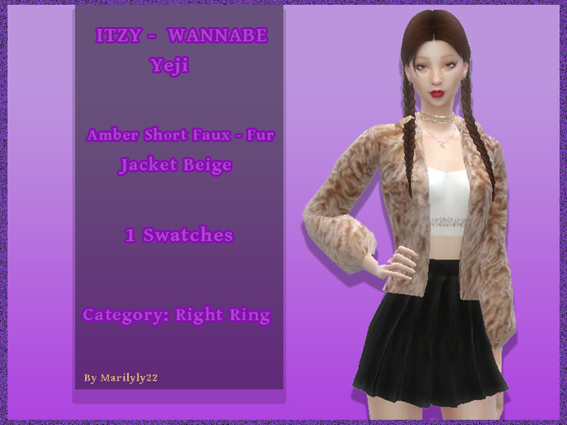 Sims 4 The Sims Resource | ITZY - WANNABE Yeji Amber Short Faux-Fur Jacket Beige by TSR Creator