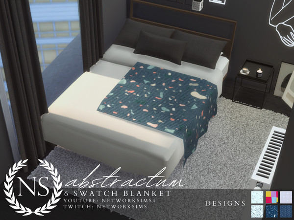 Sims 4 — Abstractum Bed Blanket - Networksims by networksims — A blanket with 6 terrazzo and geometric designs.