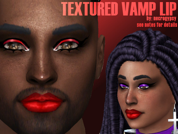 Sims 4 — Vampire Lips (Textured) by necrogypsy — semi-realistic textured Vampire styled goth lipstick, bright red center