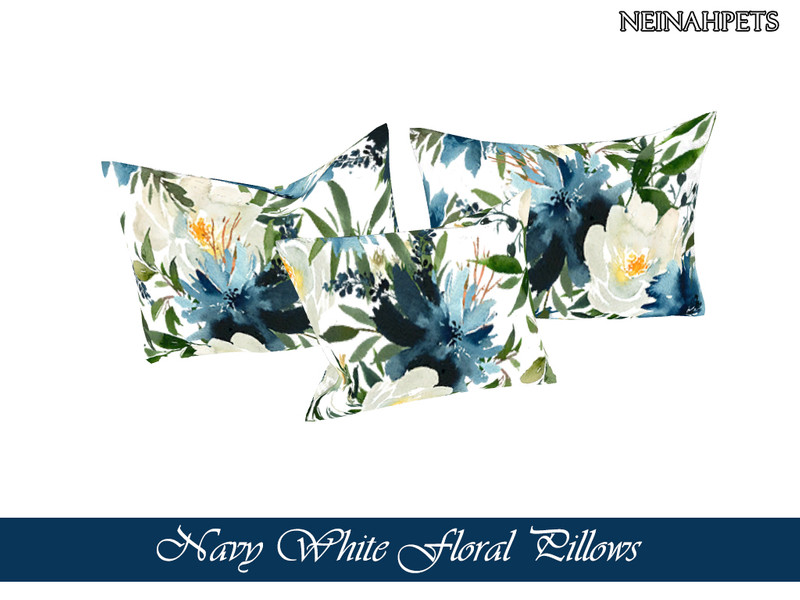 The Sims Resource Navy White Floral Bedding Pillows {Mesh Required}