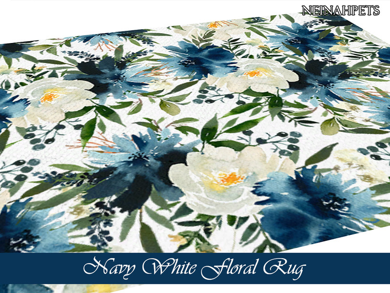 The Sims Resource Navy White Floral Bedding Rug {Mesh Required}