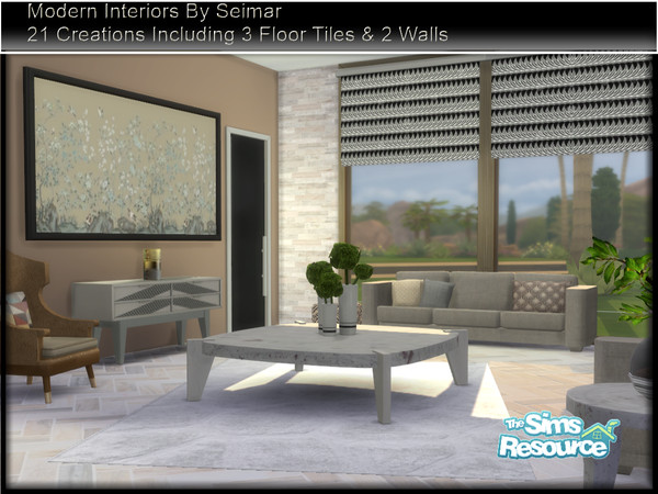 Sims 4 — Modern Interiors Living Set by seimar8 — Here are 21 creations that make up the Modern Interiors Living set. You