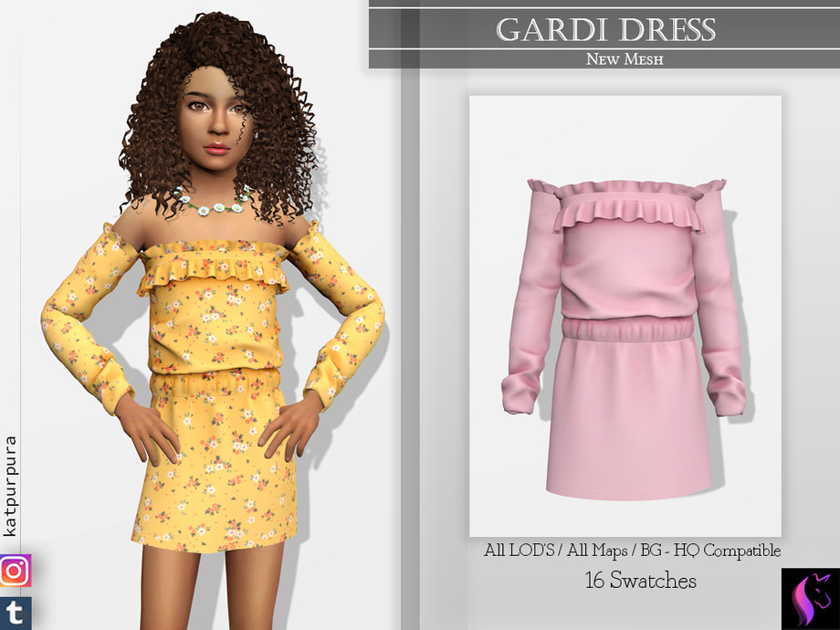 Sims 4 — Gardi Dress by KaTPurpura — Gardi is a very fresh off the shoulder style spring dress with a straight skirt