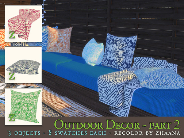 Sims 4 — Outdoor Decor - Part 2 by Zhaana — Set includes : 2 Pillows 1 Blanket recolored with my TS3 Java pattern. 8