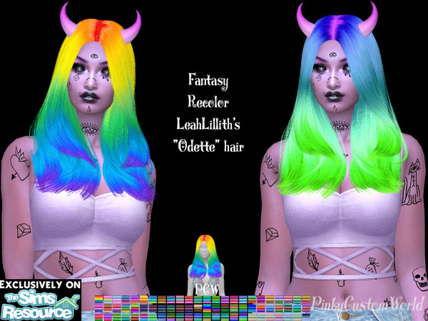 Sims 4 — Fantasy Retexture of Odette hair by LeahLillith by PinkyCustomWorld — - Recolor in 72 different colors - Custom