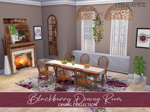 Sims 4 — Blackberry Dining Room {Mesh Required} by neinahpets — A beautiful recolor suite styled to compliment the