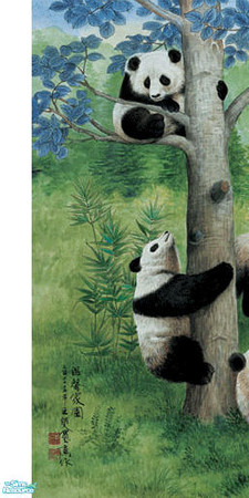 Sims 2 — Panda Mural - #1 by elke — Gorgeous Chinese mountain scene filled with Pandas! Coordinates with Panda Mural #2
