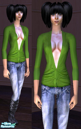 The Sims Resource | Olive Green Sexy Sweater Outfit
