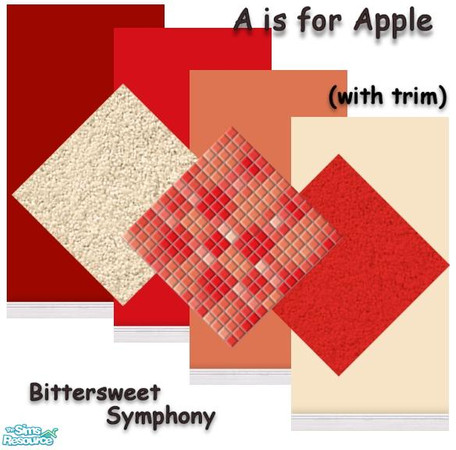 Sims 2 — A is for Apple with White Trim by Bittersweet_Symphony — A set of four walls and 3 floors all in colors that can