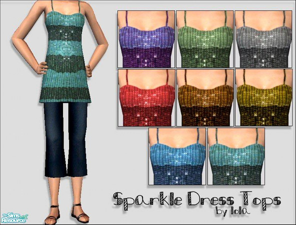 Sims 2 — Sequined Dress Tops With Capri Pant by Lola — A Set Of Eight Sparkley, Sequined Dress Tops, Something A Little