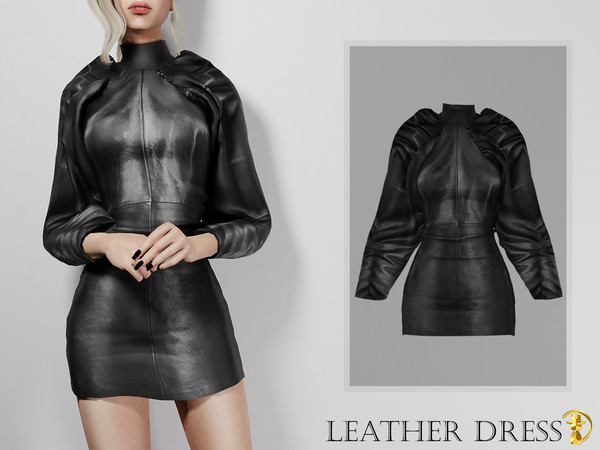 Sims 4 — [PATREON] (Early Access) Leather Dress by turksimmer — 10 Swatches Compatible with HQ mod Works with all of