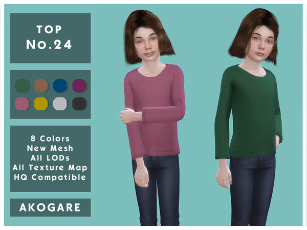 Sims 4 — Akogare Top No.24 by _Akogare_ — Akogare Top No.24 - 8 Colors - New Mesh (All LODs) - All Texture Maps - HQ