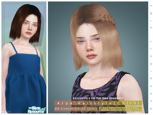 Sims 4 — Arya Hairstyle [Child] by DarkNighTt — Arya Hairstyle [Child] 60 colors (27 Base Colors+12 Ombre Colors+7 Rooted