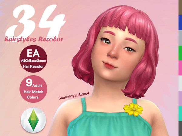 Sims 4 — Kid ALL 34 Base Hair Recolor by jeisse197 — Category : Hair Recolor - 9 EA Adult Match Colors In Age : Child The