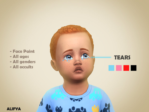 Sims 4 — Tears by Alifya2 — Cartoony tears! Face paint category Makeup slider compatible (& customised so it works