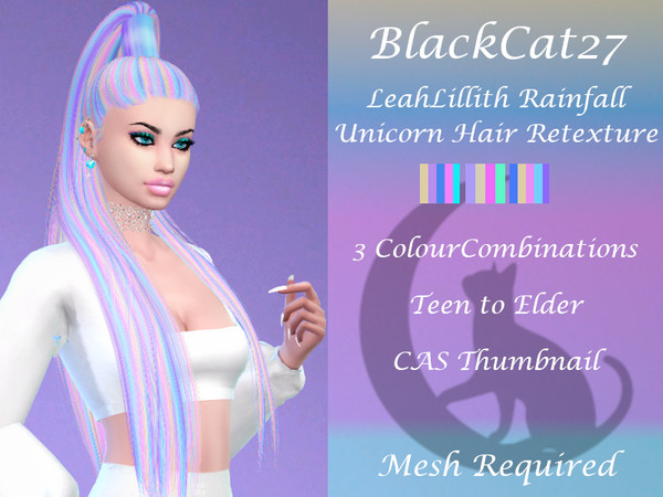 Sims 4 — BlackCat27 LeahLillith Rainfall Unicorn Hair (MESH NEEDED) by BlackCat27 — LeahLillith Rainfall hair retextured