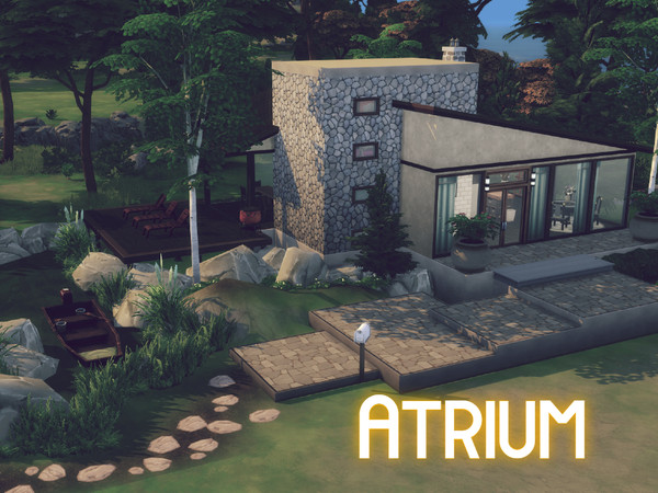 Sims 4 — Atrium by GenkaiHaretsu — Modern house in woods near lake