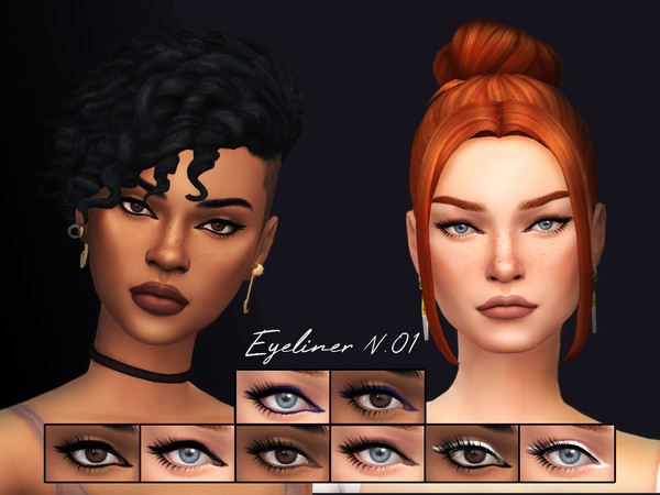 Sims 4 — Eyeliner N.01 by GloomyKitty — Fox and cat style eyeliners 2 Variations 3 colours Blue liner compatible with