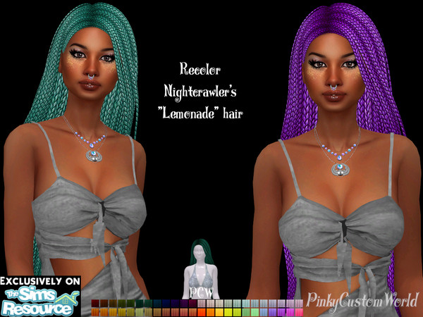 Sims 4 — Retexture of Lemonade hair by Nightcrawler by PinkyCustomWorld — - Recolor in 48 different colors - Custom