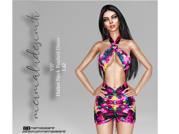 Sims 4 — [PATREON] Halter Neck Ruched Dress  by Mermalade — - New Mesh - All Lods -10 Swatches - Custom thumbnail -