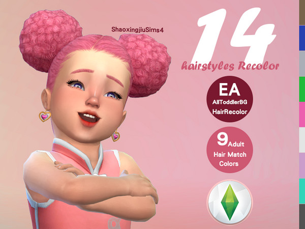 Sims 4 — Toddler ALL 14 Base Hair Recolor by jeisse197 — To fix all errors in the 2019 version,Match aliens, please