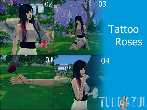 Sims 4 — Tattoo Roses by tudo_azul — 4 colors available. ​ prohibited to re-post recolors only with permission