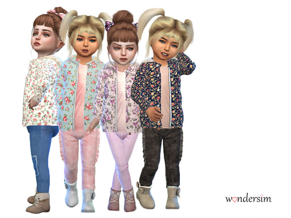 Sims 4 — flora jacket by wondersim by wondersim_ — - custom thumbnail - 4 different patterns - for toddler girls only
