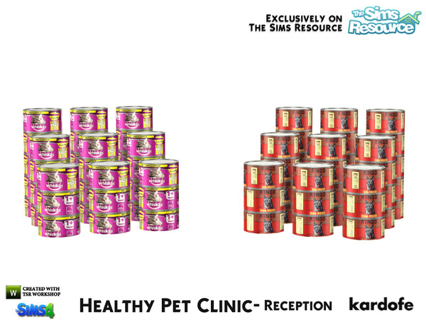 Sims 4 — kardofe_Healthy Pet Clinic_Food cans by kardofe — Group of decorative dog and cat food cans, in two color