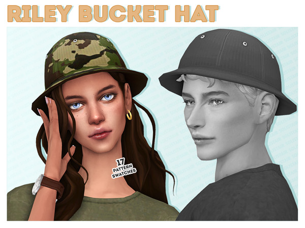 Sims 4 — [Soli] Riley Bucket Hat (patterns) by Solistair — Unisex Hat 17 Pattern Swatches Base Game Compatible All LODs